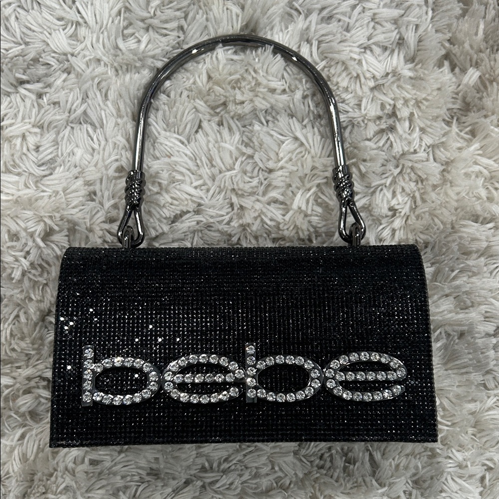 Bebe Black Rhinestone Evening Bag